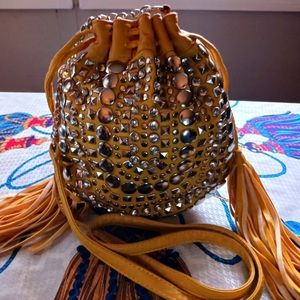 Small jeweled mustard yellow cross body